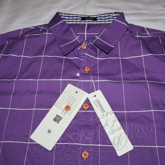 Coofandy Long Sleeve Purple & White Checkered, Orange Button Down Shirt, M. NWT. - Picture 3 of 12